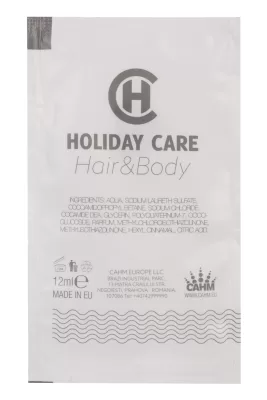 CAHM HOLIDAY CARE Šampūnas-dušo gelis PET maišelyje, 12 ml, 150 vnt./pak.