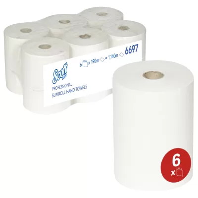 Kimberly-Clark Professional SCOTT SLIMROLL Ruloninis popierius, 1 sl, 190 m, perdirbtas pl., 6 vnt./pak.