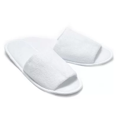 Vienkartinės viešbučio šlepetės NAP, neaustinio pluošto maišelyje, atviros, 4 mm, frotinės, baltos, 100 vnt./pak.