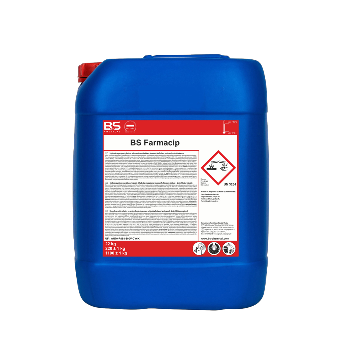 BS Farmacip Rūgštinė neputojanti plovimo priemonė, 22 kg