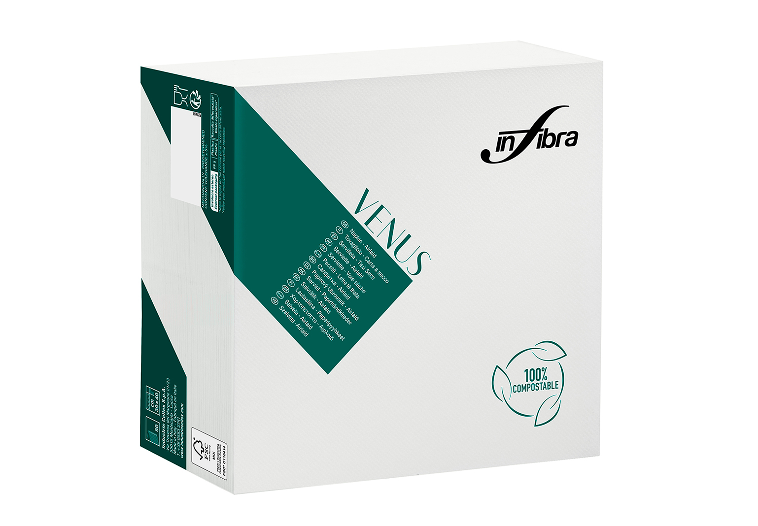 * CELTEX INFIBRA VENUS AIRLAID Stalo servetėlės, 1 sl., 40x40 cm, balta, 50 serv/vnt