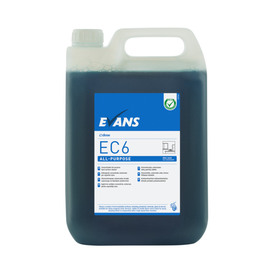 EVANS EC6 Stipriai koncentruotas universalus kietų paviršių ir stiklo valiklis, 5 L, mėlynas