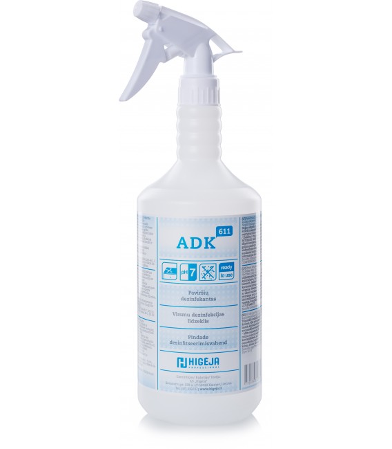 * ADK-611 Alkoholinė dezinfekuojanti priemonė paviršiams, 1 L