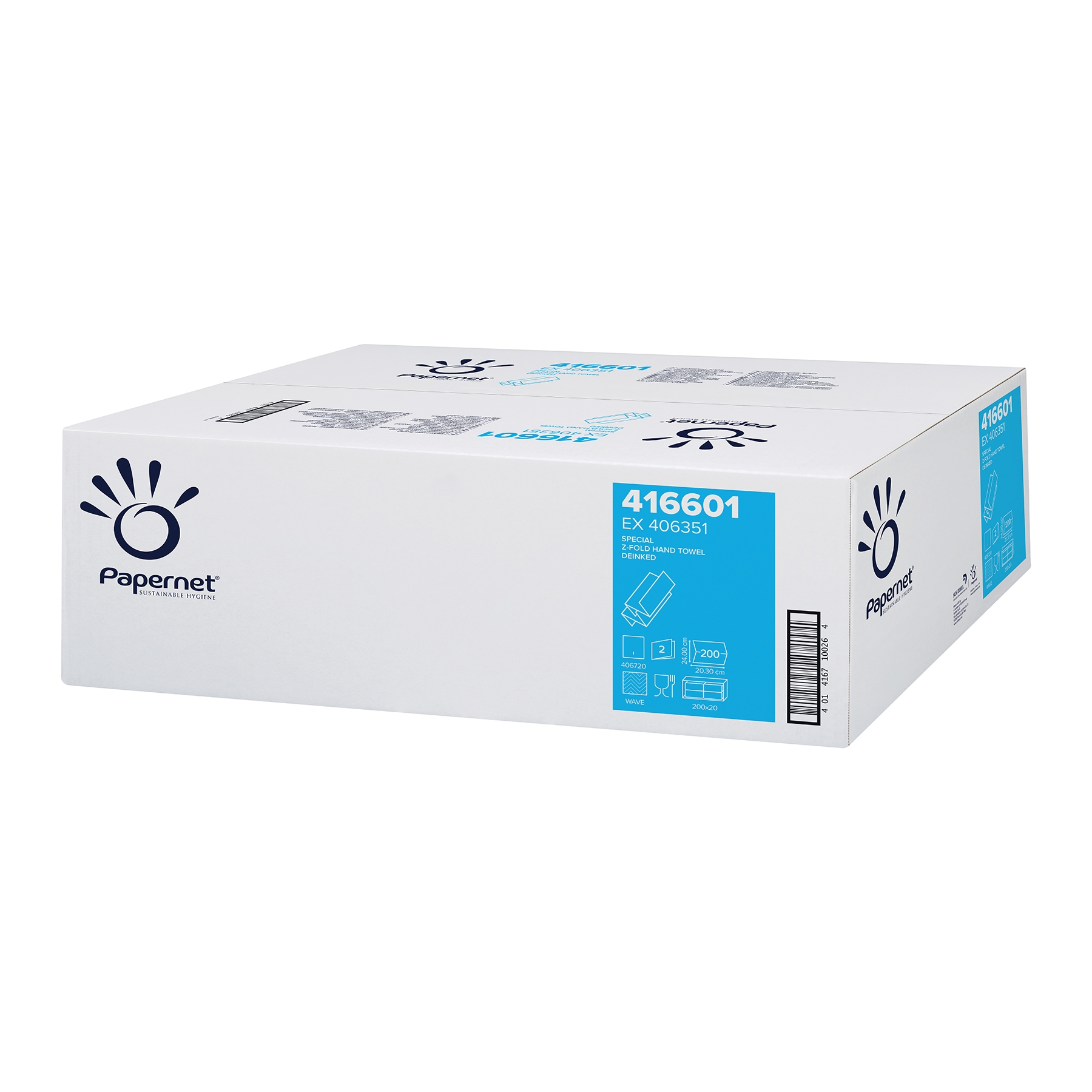 PAPERNET Rankų servetėlės Z lenkimo, 2 sl., perdirbto pl., 200 serv., 20 vnt./pak.